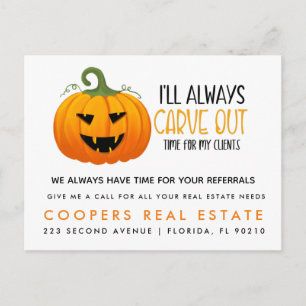 halloween pumpkin real estate client referrals announcement postcard