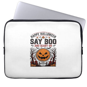 Halloween Pumpkin Say Boo Scary Vintage_1 Laptop Sleeve