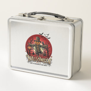 Halloween Pumpkin Scarecrow Raven Bats_1 Metal Lunch Box