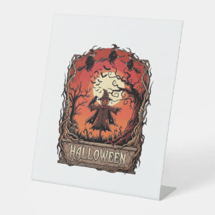 Halloween Pumpkin Scarecrow Witches Full Moon_1 Pedestal Sign