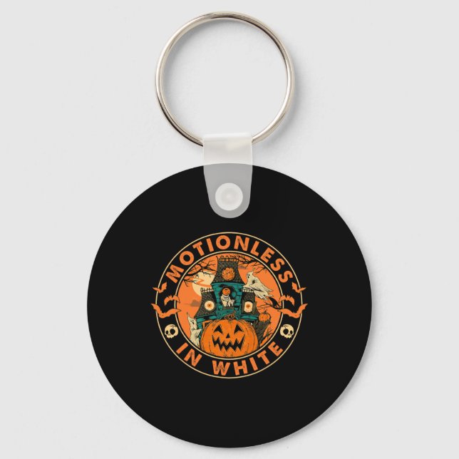 Halloween Pumpkin Scary Fun Motionlesses In White  Key Ring (Front)
