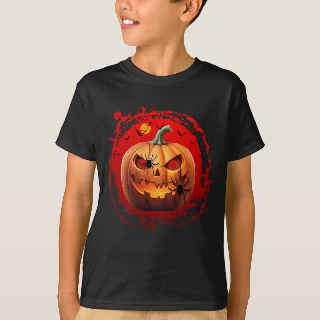 halloween pumpkin scary spiders bats T-Shirt (Front)