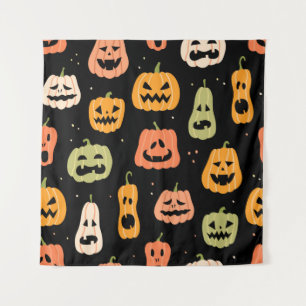 Halloween pumpkin seamless pattern. Hand drawn ill Tapestry
