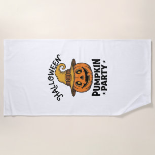 Halloween Pumpkin Shirt Vintage Witch Hat Fun_1 Beach Towel