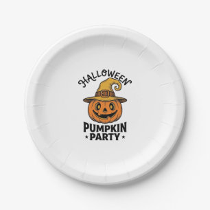 Halloween Pumpkin Shirt Vintage Witch Hat Fun_1 Paper Plate