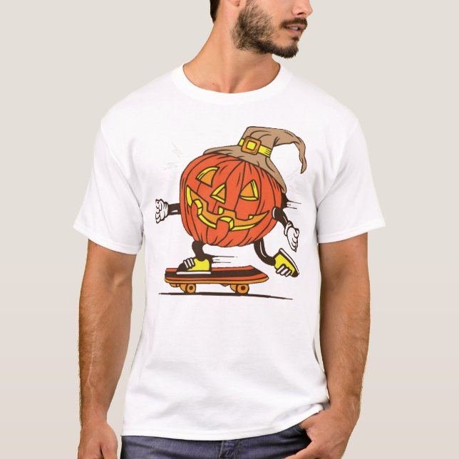 Halloween pumpkin skater skateboard T-Shirt (Front)
