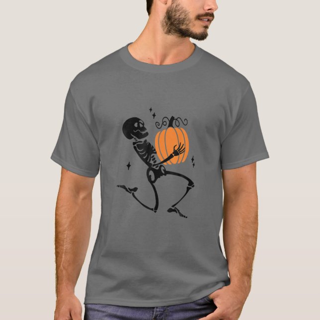 Halloween Pumpkin Skeleton Costume T-Shirt (Front)