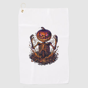 Halloween Pumpkin Skeleton Magic Portal Flames_1 Golf Towel