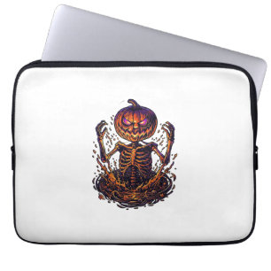 Halloween Pumpkin Skeleton Magic Portal Flames_1 Laptop Sleeve