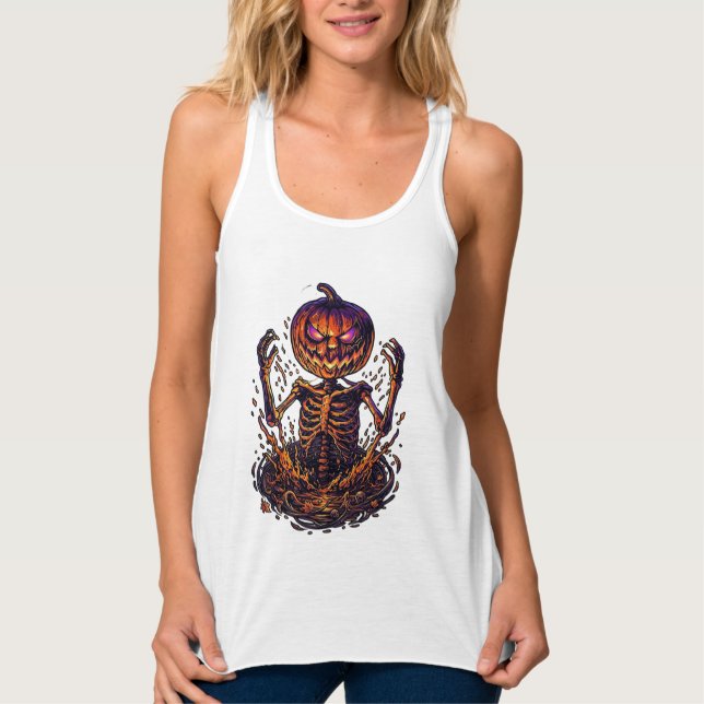 Halloween Pumpkin Skeleton Magic Portal Flames_1 Singlet (Front)