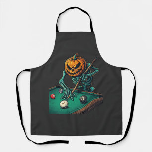 Halloween Pumpkin Skeleton Playing Pool Billiards Apron