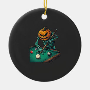 Halloween Pumpkin Skeleton Playing Pool Billiards Ceramic Tree Decoration