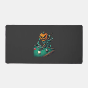 Halloween Pumpkin Skeleton Playing Pool Billiards Desk Mat