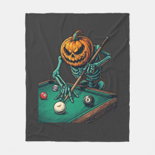 Halloween Pumpkin Skeleton Playing Pool Billiards Fleece Blanket