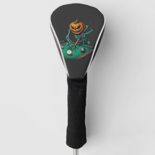 Halloween Pumpkin Skeleton Playing Pool Billiards  Golf Head Cover