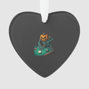 Halloween Pumpkin Skeleton Playing Pool Billiards Ornament