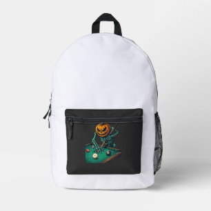 Halloween Pumpkin Skeleton Playing Pool Billiards Printed Backpack