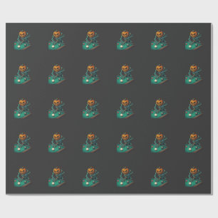 Halloween Pumpkin Skeleton Playing Pool Billiards Wrapping Paper