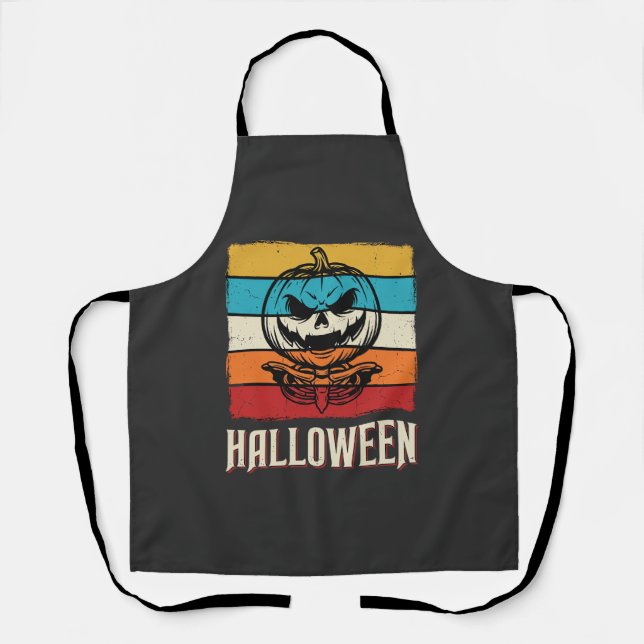 Halloween Pumpkin Skull Retro Vintage Apron (Front)