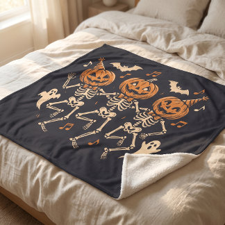 Halloween Pumpkin Skulls Ghosts Sherpa Fleece Blanket