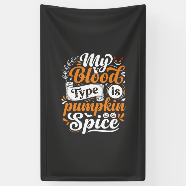Halloween Pumpkin Spice Blood Type Retro Typograph Banner (Vertical)