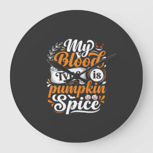 Halloween Pumpkin Spice Blood Type Retro Typograph Large Clock