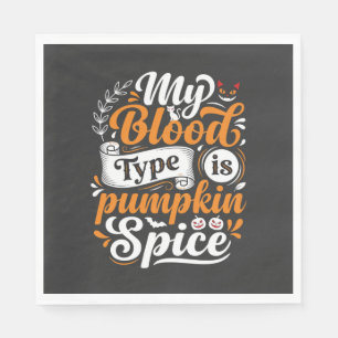 Halloween Pumpkin Spice Blood Type Retro Typograph Napkin
