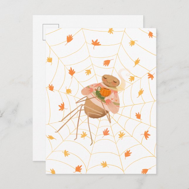 Halloween Pumpkin Spice Cosy Spider Postcard (Front/Back)