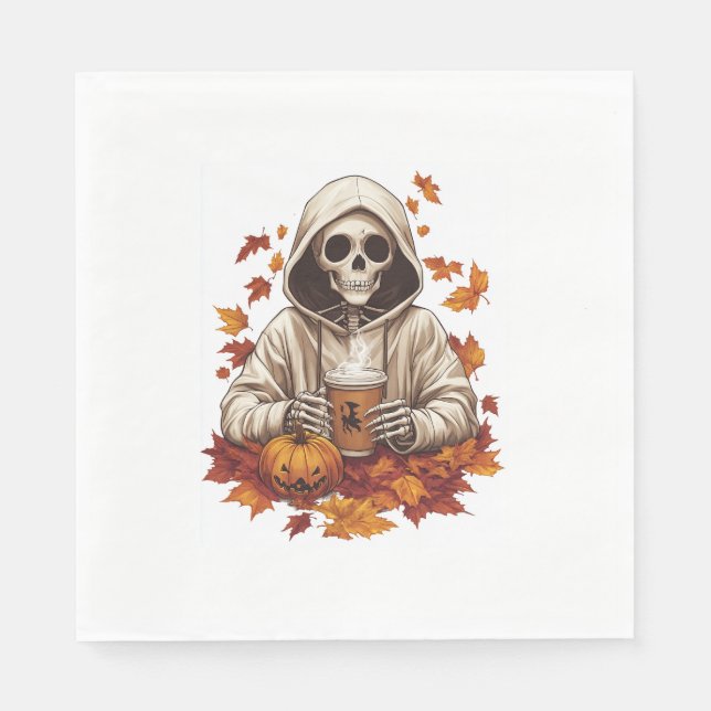 Halloween Pumpkin Spice Skeleton Napkin (Front)