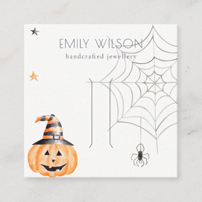 Halloween Pumpkin Spider Web Hair Clip Display Square Business Card (Front)