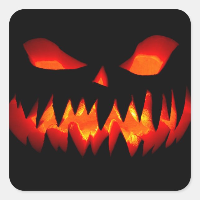 Halloween Pumpkin Spooky Scary Horror Orange Square Sticker (Front)