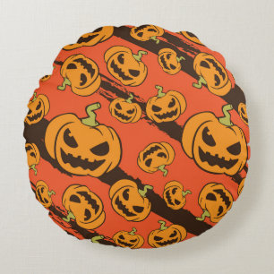 Halloween Pumpkin: Spooky Seamless Pattern Round Cushion