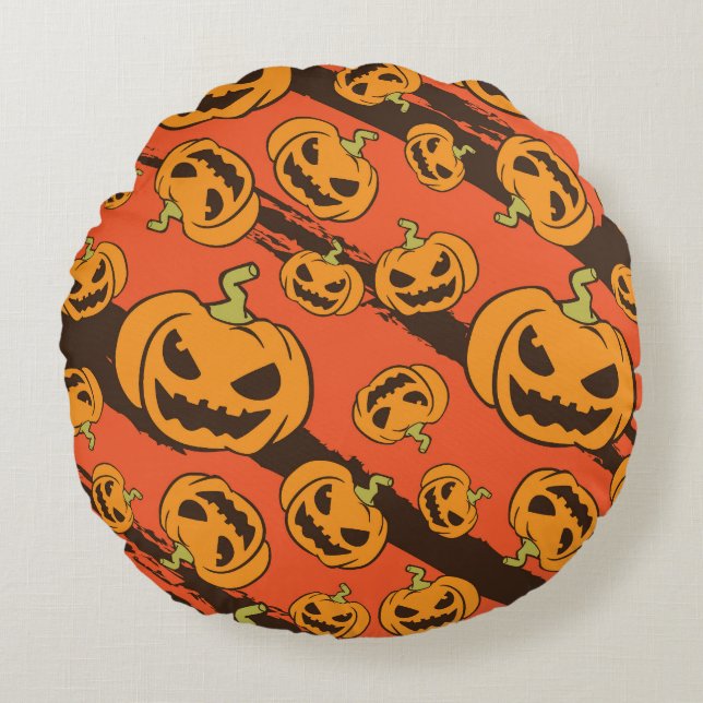Halloween Pumpkin: Spooky Seamless Pattern Round Cushion (Front)