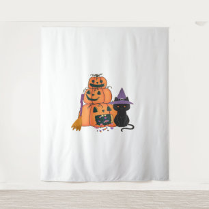 Halloween Pumpkin Stack with Black Cat, Candy & Mo Tapestry