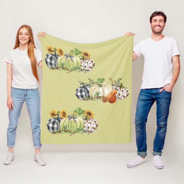 Halloween Pumpkin Sunflower Thanksgiving Plaid   Fleece Blanket (In Situ)