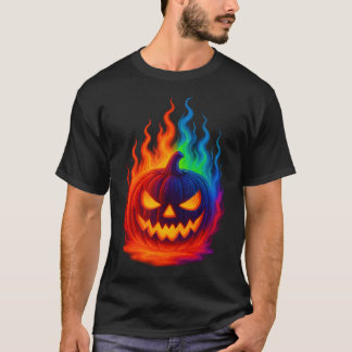 Halloween Pumpkin T-Shirt in Rainbow Flames