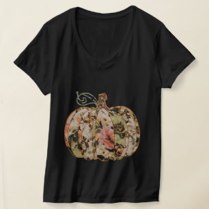 Halloween Pumpkin T-shirt Vintage Floral Applique