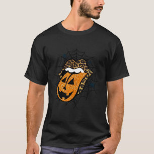 Halloween Pumpkin Tongue and Leopard Lips T-Shirt
