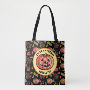 Halloween Pumpkin Trick or Treat Bag with name