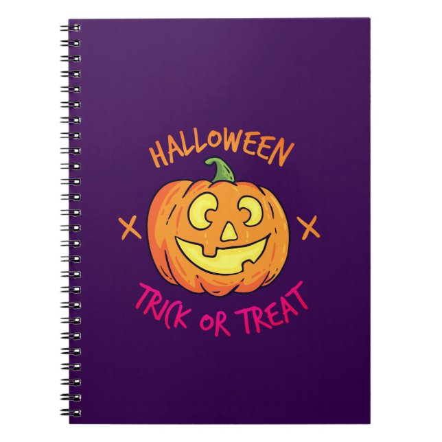 Halloween Pumpkin Trick or Treat Label Notebook (Front)