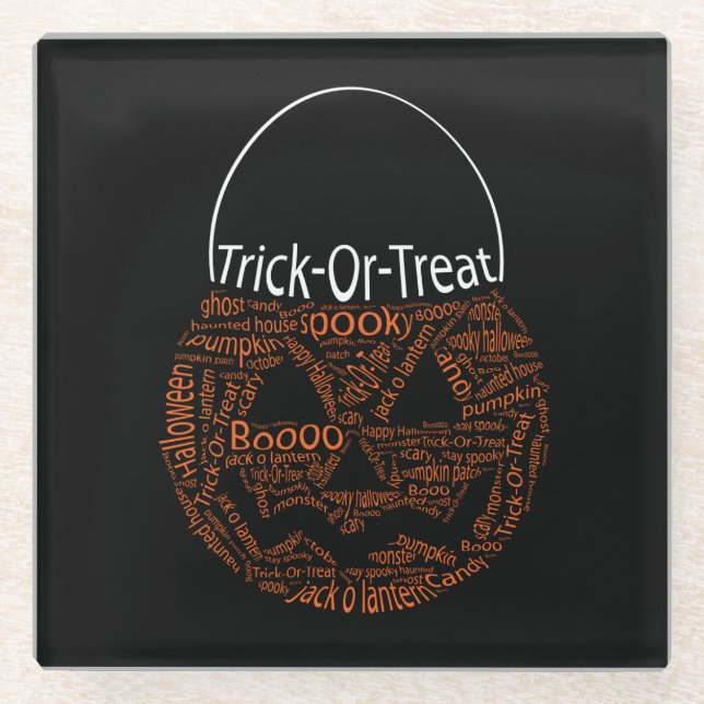 Halloween Pumpkin Typography Orange Black Glass Coaster (Front)