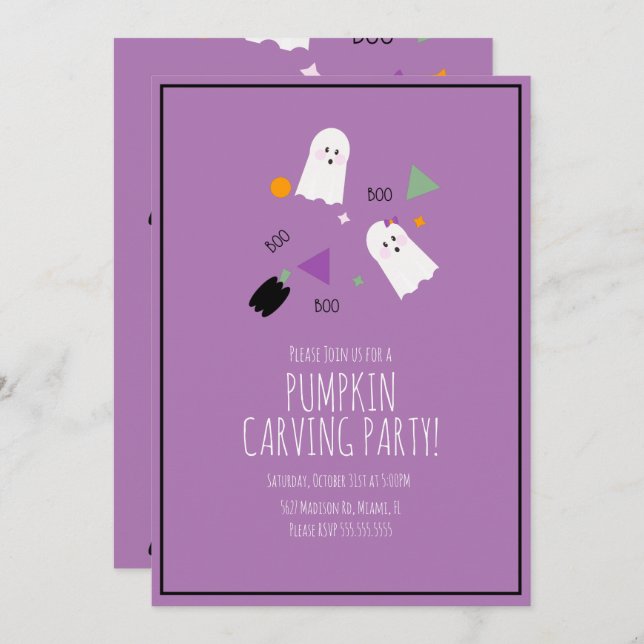 Halloween Pumpkin Very Cute Ghost Confetti Invitation (Front/Back)
