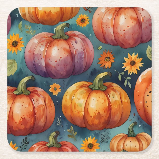 Halloween Pumpkin Vibes designer  Square Paper Coaster (Front)