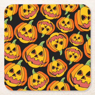 Halloween Pumpkin: Vintage Autumn Symbol Square Paper Coaster