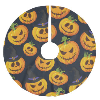 Halloween Pumpkin: Vintage Witch Pattern Brushed Polyester Tree Skirt