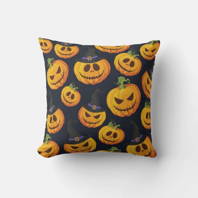 Halloween Pumpkin: Vintage Witch Pattern Cushion (Front)