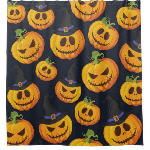 Halloween Pumpkin: Vintage Witch Pattern Shower Curtain