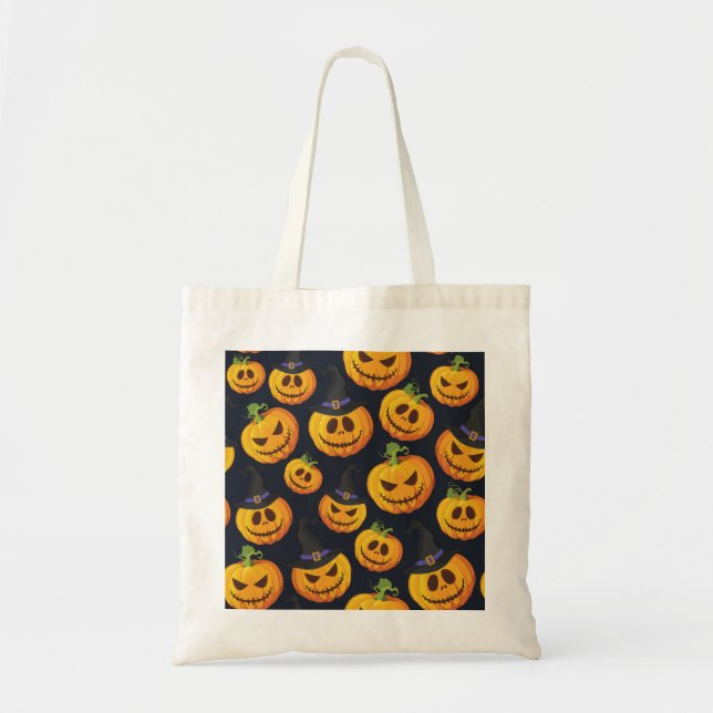 Halloween Pumpkin: Vintage Witch Pattern Tote Bag (Front)