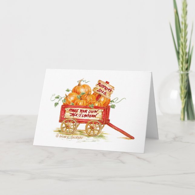 Halloween Pumpkin Wagon Greeting Card (Front)