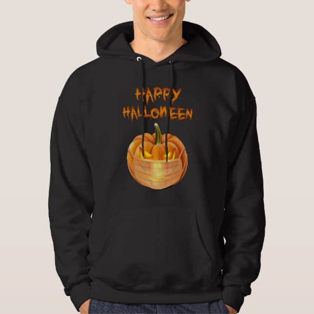 Halloween Pumpkin Wearing Face Mask Funny Jack O L Hoodie (Front)